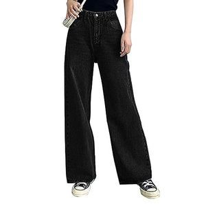 HDLTE Women Loose Boyfriends Jeans High Waist Baggy Denim Pants Wide Leg